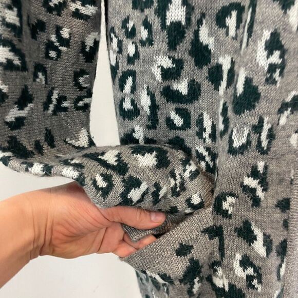 Cynthia Rowley Gray Leopard Knit Acrylic Alpaca Blend Open Long Line Cardigan S - Picture 9 of 9